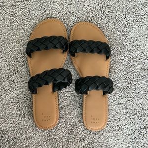 Black braided strap sandals